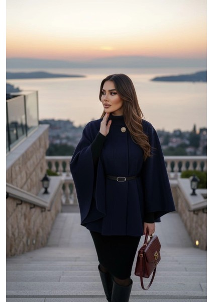 Gold Detaylı Kaşe Pelerin Panço 6100 indirimleri