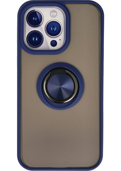 iPhone 15 Pro Kılıf Montreal Yüzüklü Silikon Kapak - Lacivert