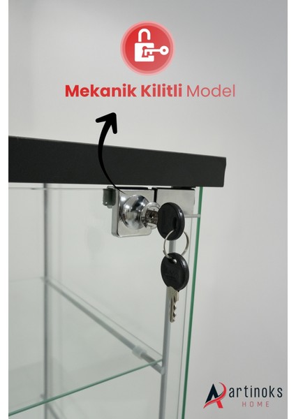 7 RAFLI KİLİTLİ LEDLİ SİYAH CAM VİTRİN (Gümüşlük, Büfe, Koleksiyon, Sunu, Sergi, Kitaplık) fırsatları
