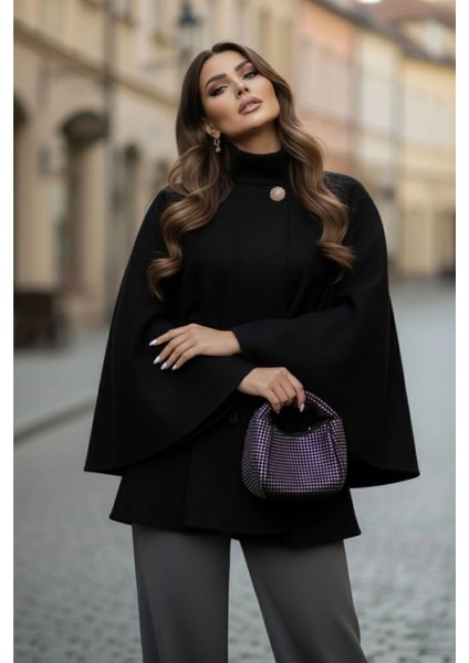 Gold Detaylı Kaşe Pelerin Panço 6100 modelleri