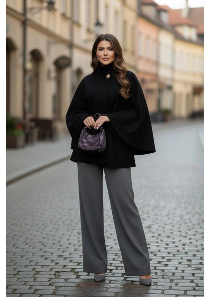 Gold Detaylı Kaşe Pelerin Panço 6100 indirimleri