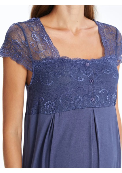 Lcw Dream Mor Kare Yaka Nakışlı Kısa Kollu Hamile Gecelik modelleri