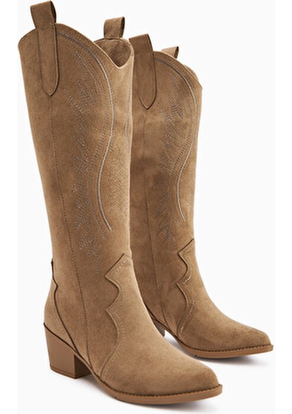 Hero Vizon Süet Kovboy Çizme Kadınlar İçin Şık Tasarım 6 Cm Topuk Yüksekliği