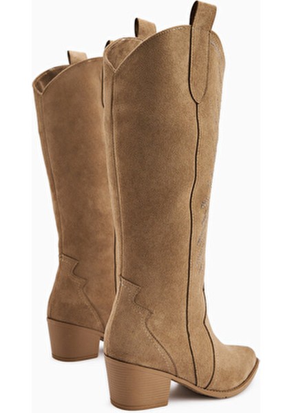 Hero Vizon Süet Kovboy Çizme Kadınlar İçin Şık Tasarım 6 Cm Topuk Yüksekliği