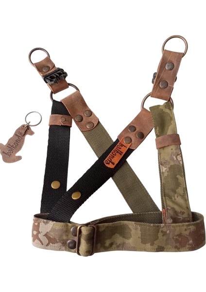 Köpek Göğüs Tasması Orta Irk Ayarlamalı Kolon Kordon Deri Başlı Dog Harness Kamuflaj & Siyah