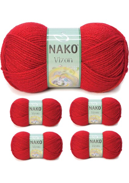 5 Adet Vizon Premium Akrilik El Örgü Ipi Yünü Renk NO:251 Bayrak Kırmızı