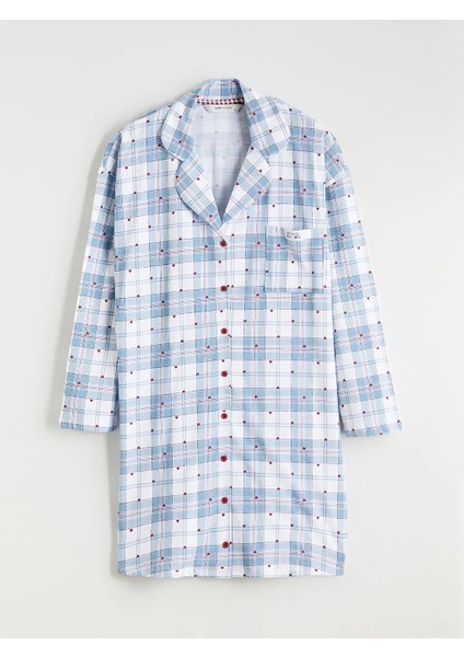 Lcw Young Mavi Gömlek Yaka Desenli Kadın Gecelik