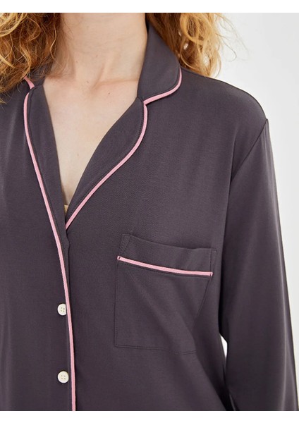 Lcw Dream Antrasit Gömlek Yaka Kadın Gecelik modelleri