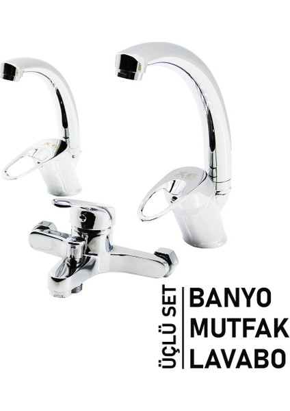 3lü Set Banyo - Evye Mutfak - Lavabo Aç Kapa Mix Batarya Musluk (5361)