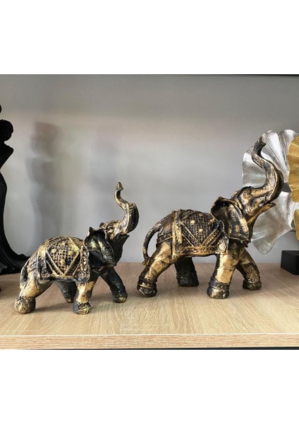 Dekoratif 2 Li Fil Figürü Biblo Heykel