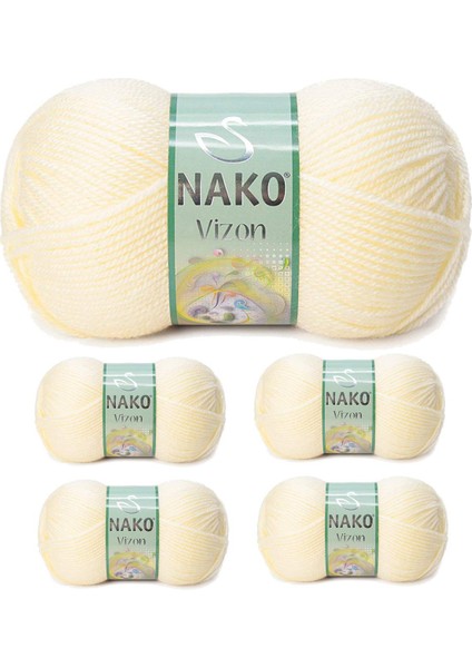 5 Adet Vizon Premium Akrilik El Örgü Ipi Yünü Renk NO:256 Krem