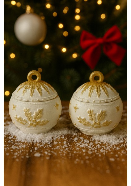 Yılbaşı Kar Tanesi Kabartmalı Süs Kutusu – 2’li Set | Tealight Mum Dahil | Seramik Döküm El Boyaması