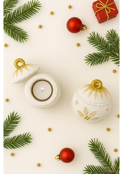 Yılbaşı Kar Tanesi Kabartmalı Süs Kutusu – 2’li Set | Tealight Mum Dahil | Seramik Döküm El Boyaması fiyatları