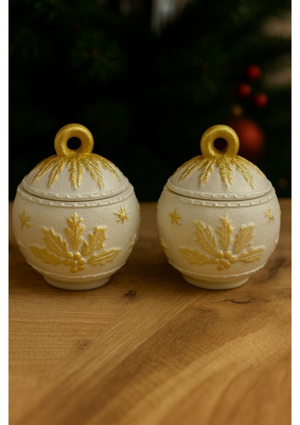 Yılbaşı Kar Tanesi Kabartmalı Süs Kutusu – 2’li Set | Tealight Mum Dahil | Seramik Döküm El Boyaması modelleri