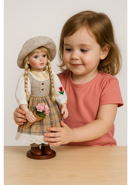 41 cm Porselen Bebek – Dekoratif Kız Çocuk Oyuncak Bebek – Kıyafetli Nostaljik Koleksiyonluk Bebek