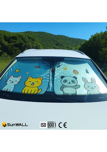 Sevimli Karakterler Titanyum Gümüş Oto Güneşlik 142X80CM