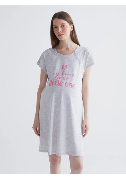 Lcw Dream Gri Bisiklet Yaka Baskılı Hamile Gecelik