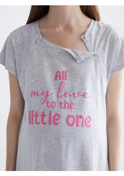Lcw Dream Gri Bisiklet Yaka Baskılı Hamile Gecelik modelleri