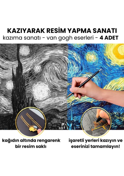 Scratch Art Kazıma Çizim Seti – Van Gogh Eserleri 4 Adet | Kazıma Kağıdı A3 Hobi & Sanat Tablosu