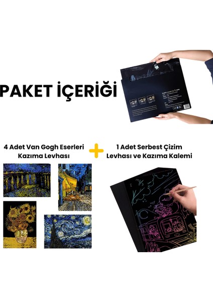 Scratch Art Kazıma Çizim Seti – Van Gogh Eserleri 4 Adet | Kazıma Kağıdı A3 Hobi & Sanat Tablosu