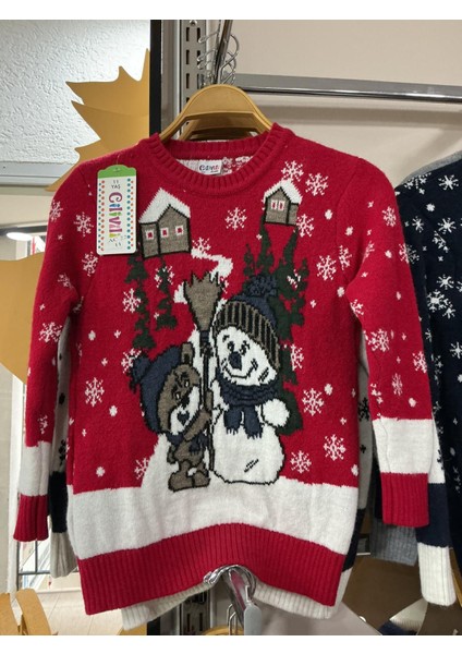 Yılbaşı Kardan Adam ve Ayıcık Desenli Çocuk Triko Kazak fiyatları