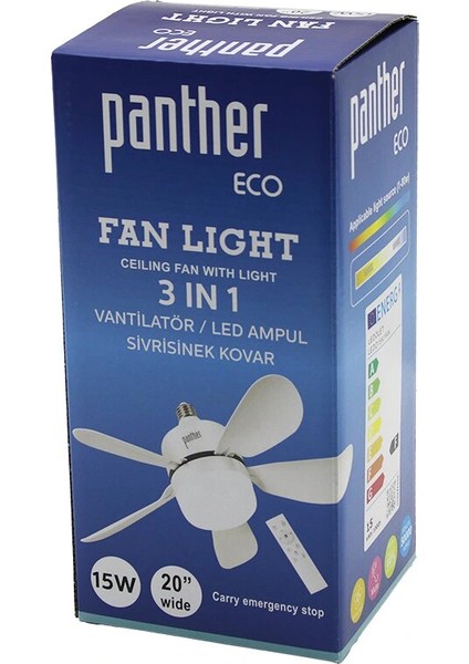 3in1 Vantilatör - LED Ampul - Sivrisinek Kovar Kumandalı 20 Inç 15W 3-Kademe Hız 18X52CM BRKT-137252 (5047)