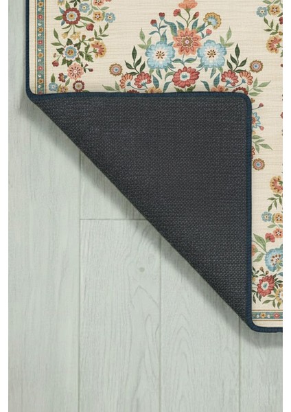 Çiçek Desenli Krem Renkli Yıkanabilir Halı Kaymaz Taban fırsatları