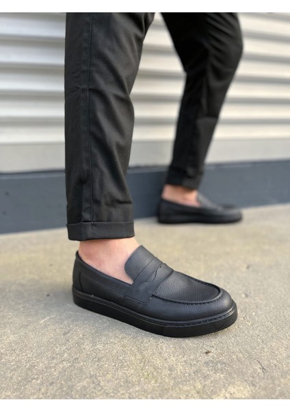 JY180 Estilo x Bağcıksız Cilt Erkek Günlük Spor Klasik Ayakkabı Cst - Siyah