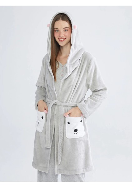 Lcw Dream Gri Kapüşonlu Pelüş Kadın Sabahlık