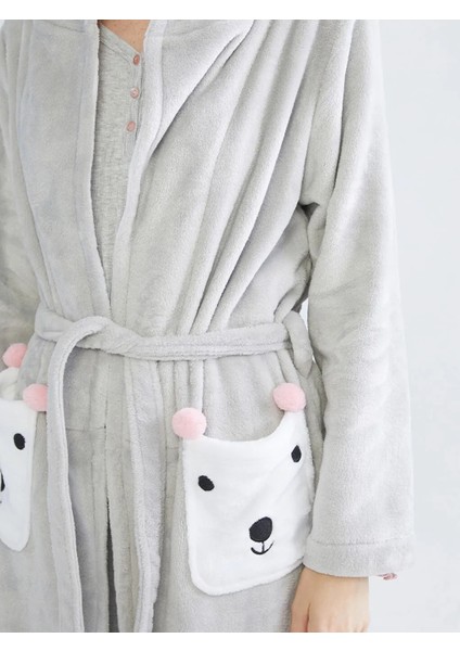 Lcw Dream Gri Kapüşonlu Pelüş Kadın Sabahlık modelleri