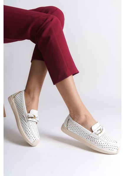 Lızy Bağcıksız Ortopedik Rahat Taban Kalp Desenli Kadın Babet Ayakkabı Ckt - Beyaz fiyatları