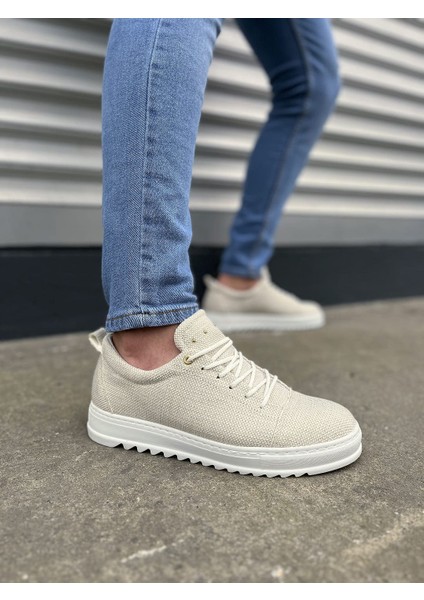 JY152 Cool Bağcıklı Keten Erkek Günlük Spor Klasik Ayakkabı Kbt - Beyaz
