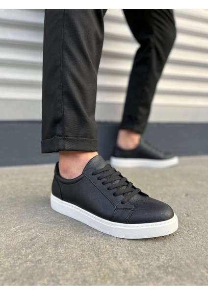 JY165 Elite Bağcıklı Cilt Erkek Günlük Sneaker Ayakkabı Cbt - Siyah