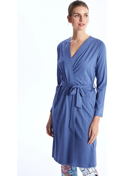 Lcw Dream Mavi Şal Yaka Düz Uzun Kollu Kadın Sabahlık