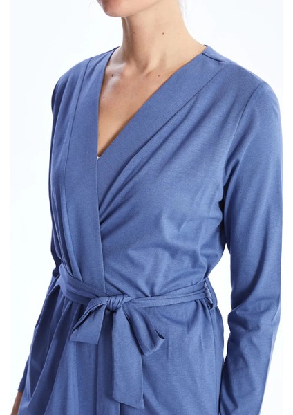 Lcw Dream Mavi Şal Yaka Düz Uzun Kollu Kadın Sabahlık modelleri