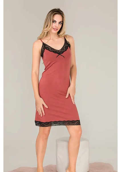 Lady Dantel Detaylı Kahve Gecelik
