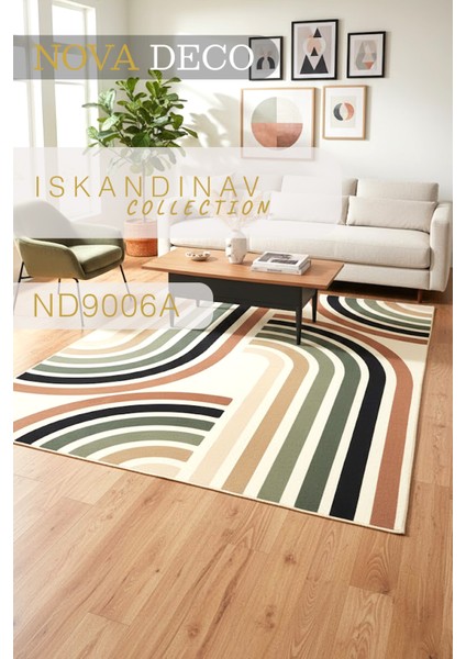 Modern Iskandinav Çizgili Halı | Makinede Yıkanabilir & Robot Süpürge Uyumlu Zemin Halısı