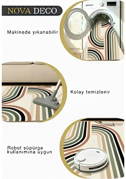 Modern Iskandinav Çizgili Halı | Makinede Yıkanabilir & Robot Süpürge Uyumlu Zemin Halısı modelleri