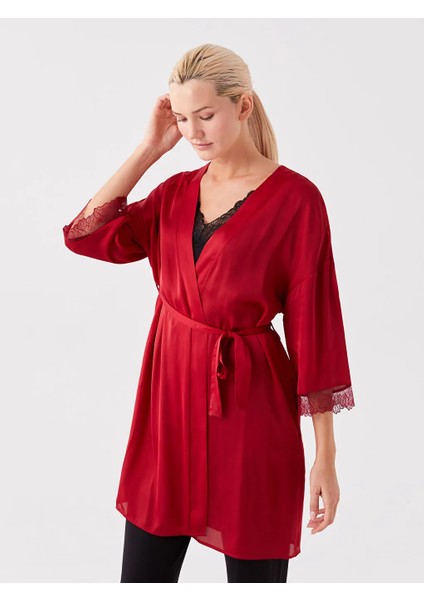 Lcw Dream Kırmızı Kadın Şal Yaka Düz Sabahlık