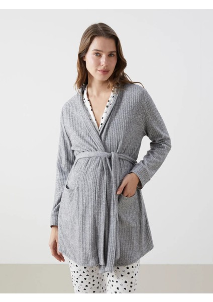 Lcw Dream Gri Kruvaze Yaka Kadife Kadın Sabahlık