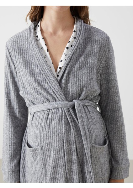 Lcw Dream Gri Kruvaze Yaka Kadife Kadın Sabahlık modelleri
