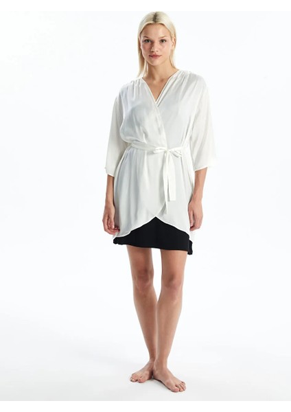 Lcw Dream Ekru Şal Yaka Düz Saten Kadın Sabahlık