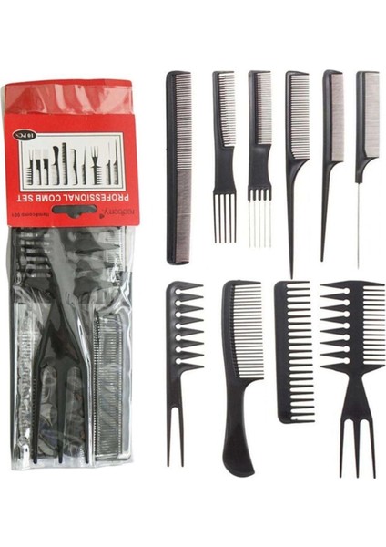 10 Parça Profesyonel Kuaför Tarak Seti - Saç Kesim, Ayırma, Şekillendirme ve Fön Tarağı