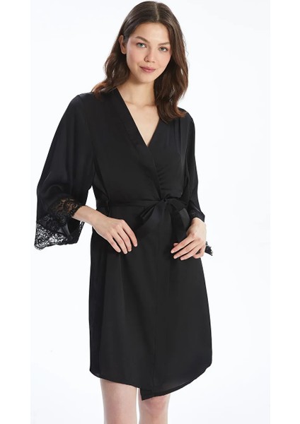 Lcw Dream Siyah Kruvaze Yaka Saten Kadın Sabahlık fiyatları