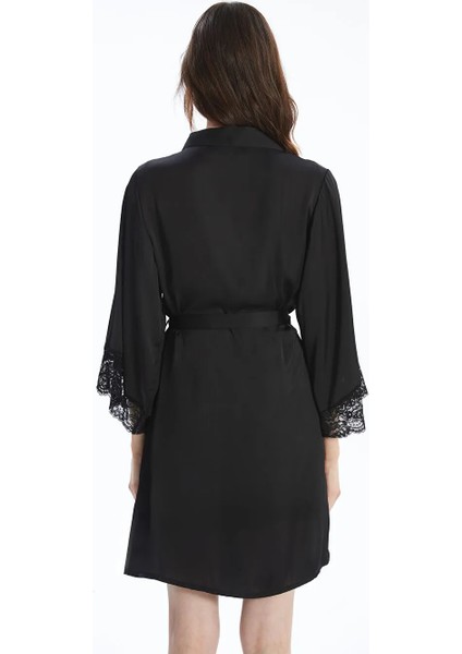 Lcw Dream Siyah Kruvaze Yaka Saten Kadın Sabahlık fırsatları