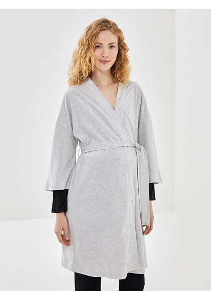 Lcw Dream Gri Hamile Şal Yaka Düz Sabahlık