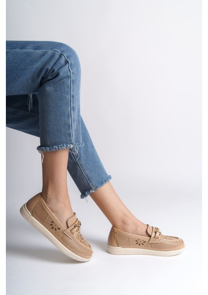 Lıly Bağcıksız Ortopedik Rahat Taban Çiçek Desenli Kadın Babet Ayakkabı Ckt - Ten fiyatları