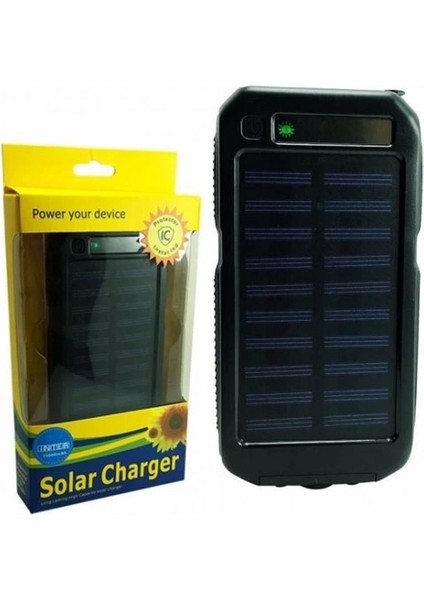 Güneş Enerjili Işıklı Solar Taşınabilir USB Girişli Şarj Cihazı Powerbank 15000 Mah
