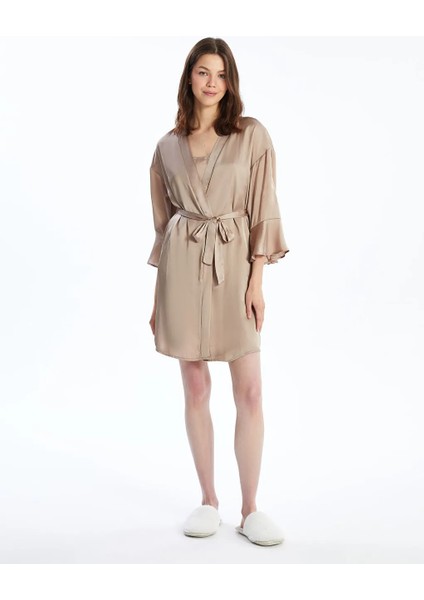Lcw Dream Bej Şal Yaka Düz Uzun Kollu Saten Kadın Sabahlık fiyatları