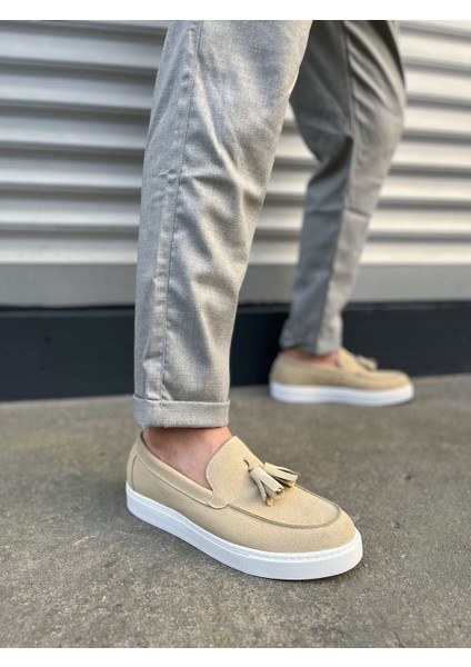 JY153 Bloom Bağcıksız Püsküllü Süet Erkek Günlük Spor Klasik Ayakkabı Sbt - Krem